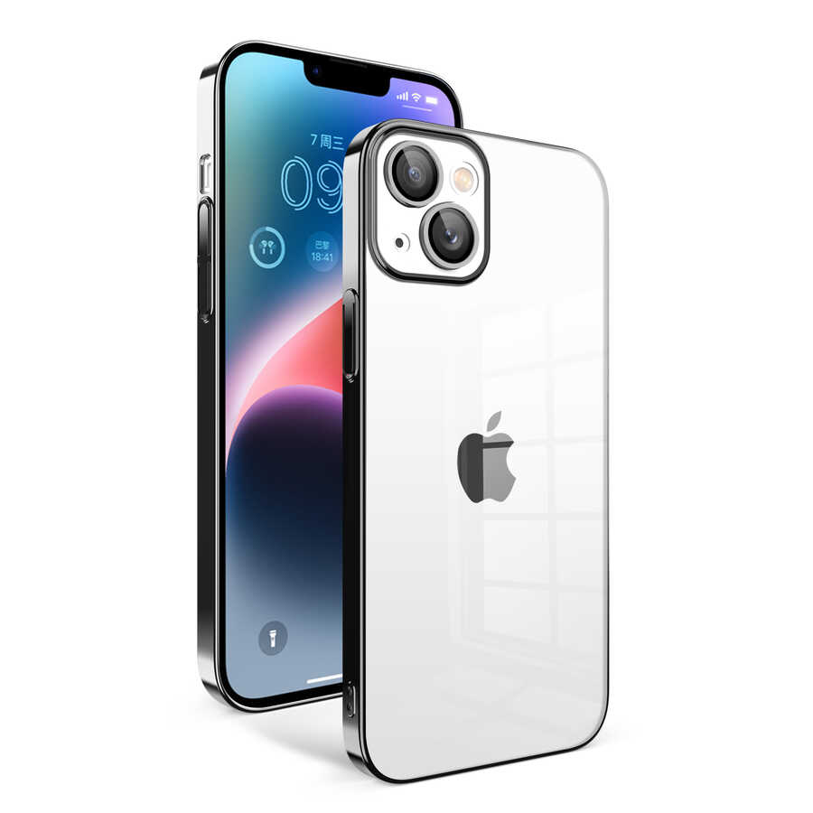 iPhone Uyumlu 14 Plus Kılıf Kamera Korumalı Renkli Çerçeveli Zore Garaj Kapak-Siyah