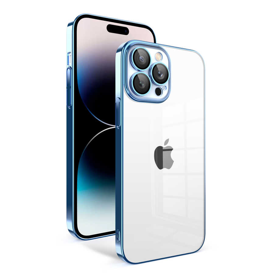 iPhone Uyumlu 14 Pro Kılıf Kamera Korumalı Renkli Çerçeveli Zore Garaj Kapak-Mavi açık