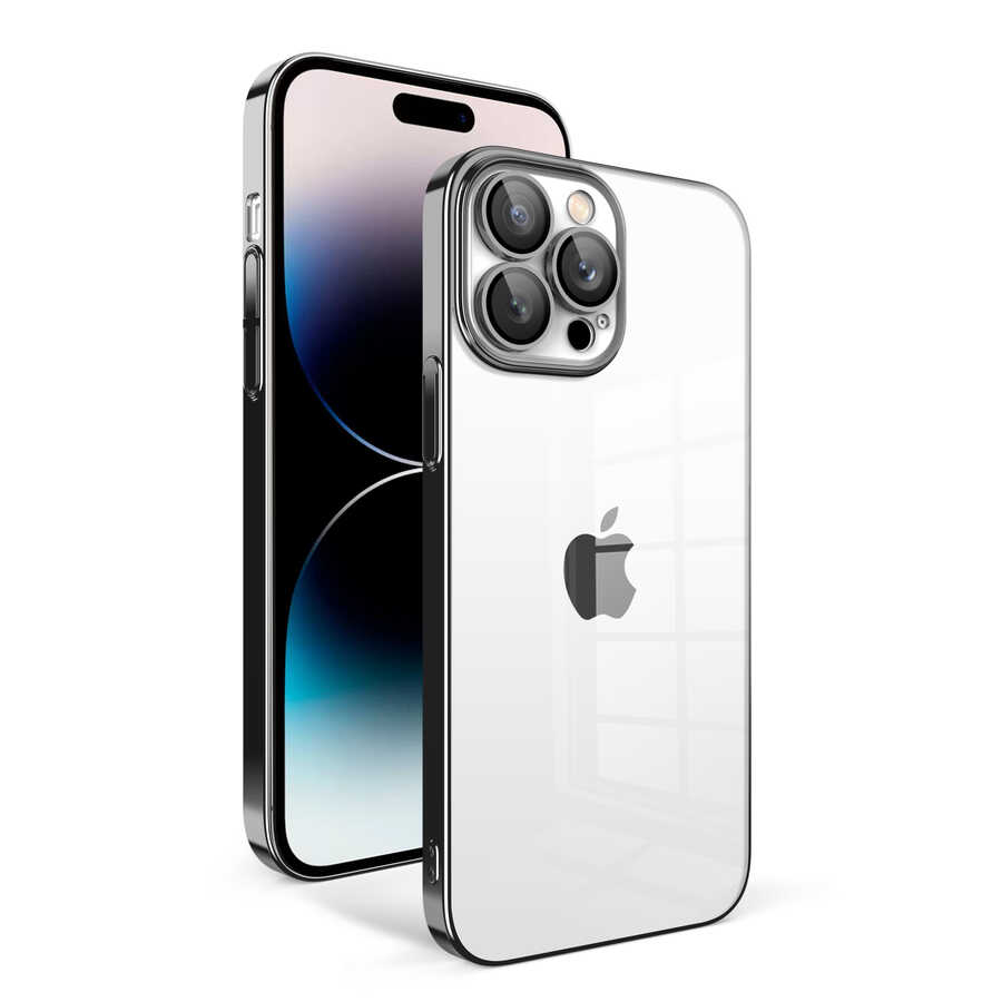 iPhone Uyumlu 14 Pro Kılıf Kamera Korumalı Renkli Çerçeveli Zore Garaj Kapak-Siyah