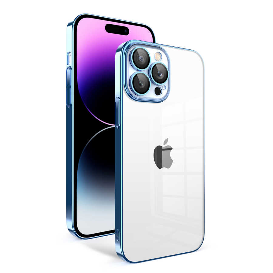 iPhone Uyumlu 14 Pro Max Kılıf Kamera Korumalı Renkli Çerçeveli Zore Garaj Kapak-Mavi açık