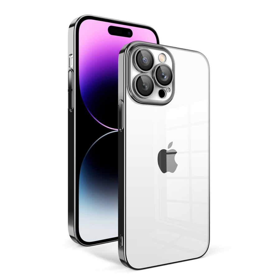 iPhone Uyumlu 14 Pro Max Kılıf Kamera Korumalı Renkli Çerçeveli Zore Garaj Kapak-Siyah