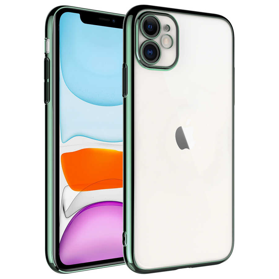 iPhone Uyumlu 11 Kılıf Sert PC Renkli Çerçeveli Zore Riksos Kapak-Yeşil