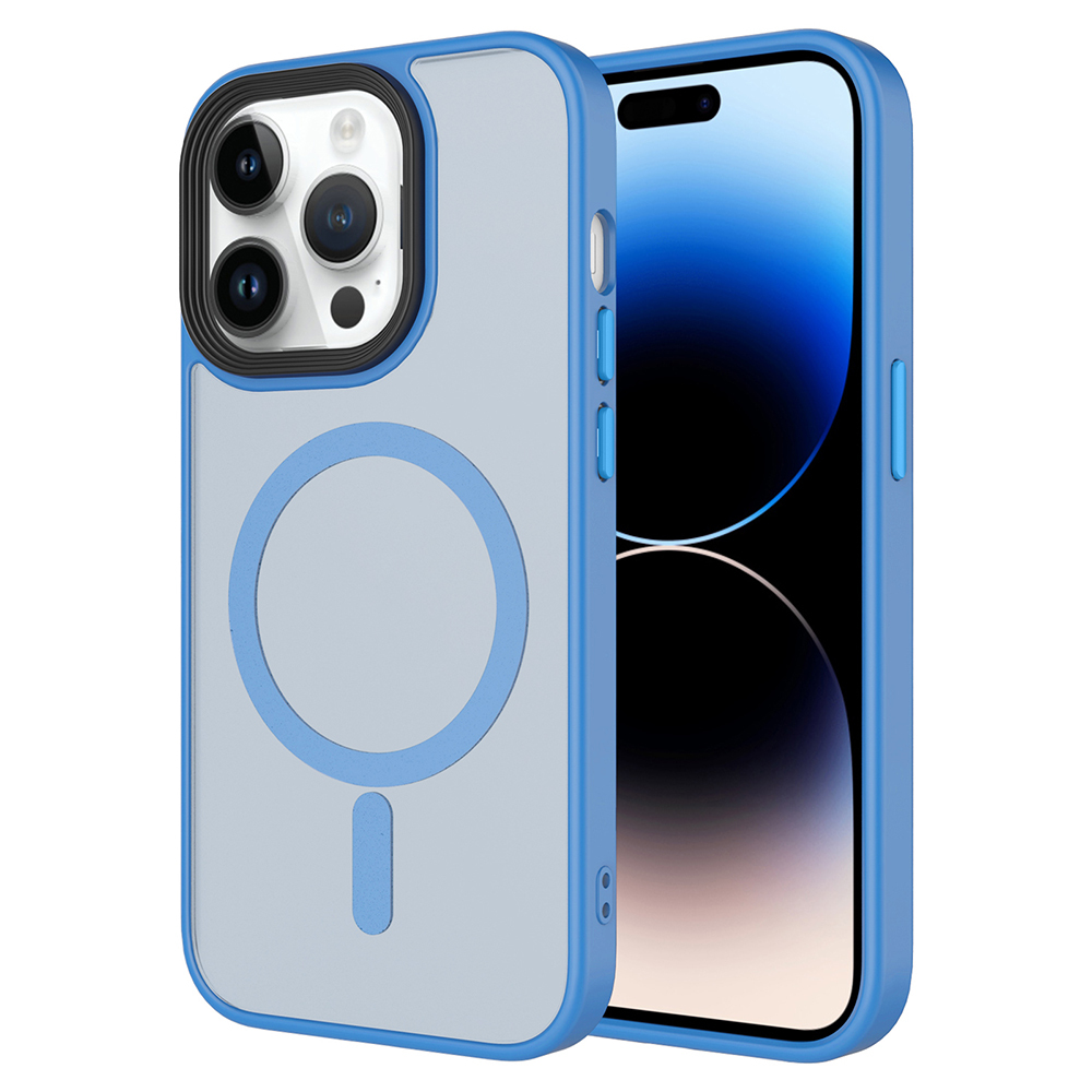 iPhone Uyumlu 14 Pro Max Kılıf Mat Arka Yüzey Wireless Şarj Özellikli Zore Flet M-safe Kapak-Açık mavi