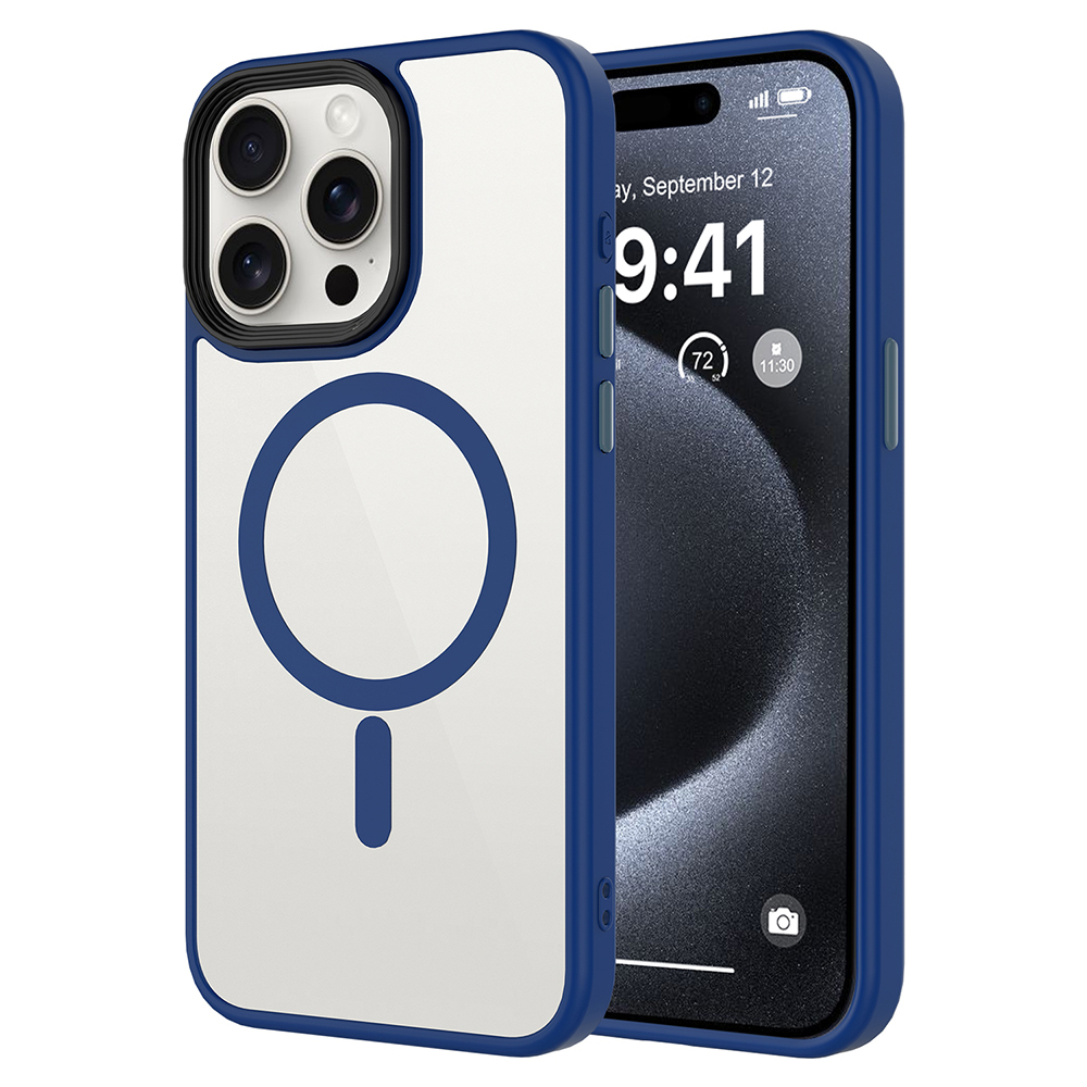 iPhone Uyumlu 14 Pro Max Kılıf Mat Arka Yüzey Wireless Şarj Özellikli Zore Flet M-safe Kapak-Mavi