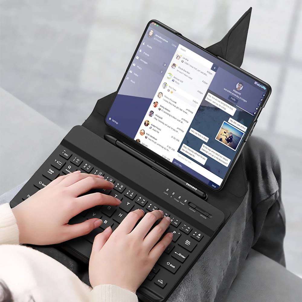 Galaxy Uyumlu Z Fold 4 Kılıf Standlı Bluetooth Klavyeli Zore Kıpta Keyboard Set Kılıf
