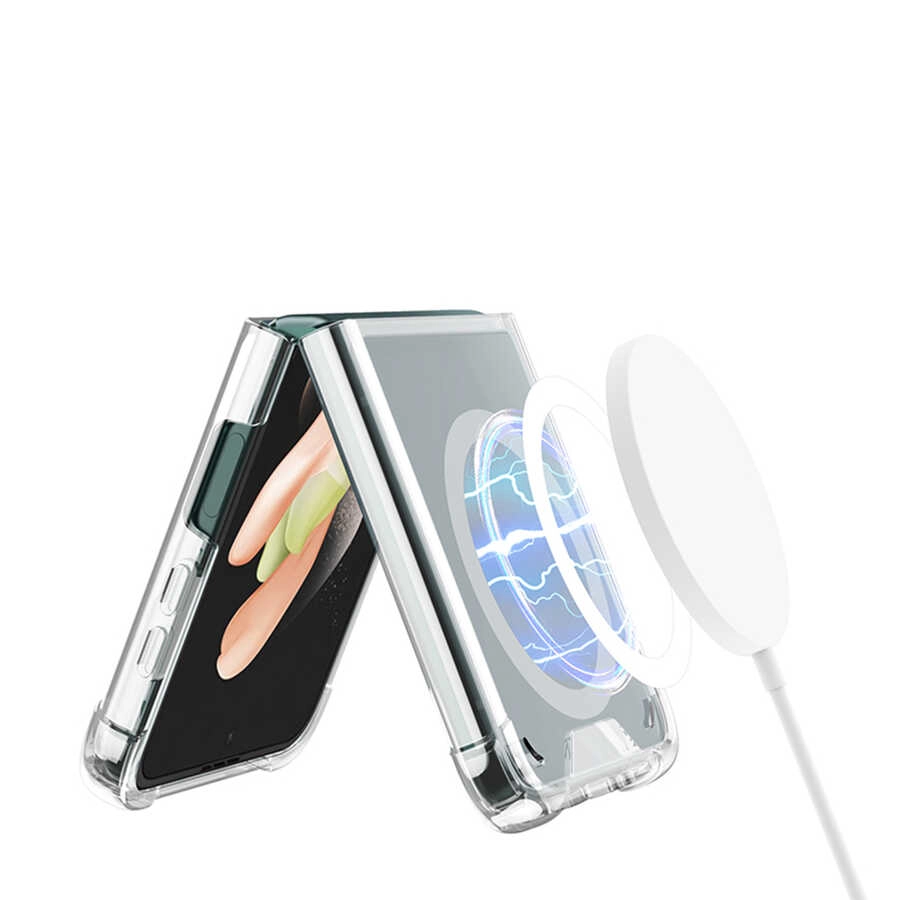 Galaxy Uyumlu Z Flip 3 Kılıf Wireless Şarj Özellikli Airbagli Zore Kıpta Anti Shock M-safe Kapak