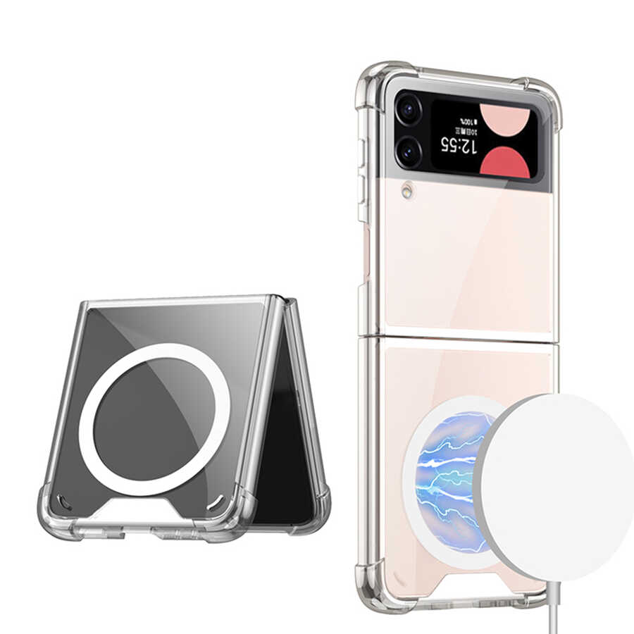 Galaxy Uyumlu Z Flip 3 Kılıf Wireless Şarj Özellikli Airbagli Zore Kıpta Anti Shock M-safe Kapak