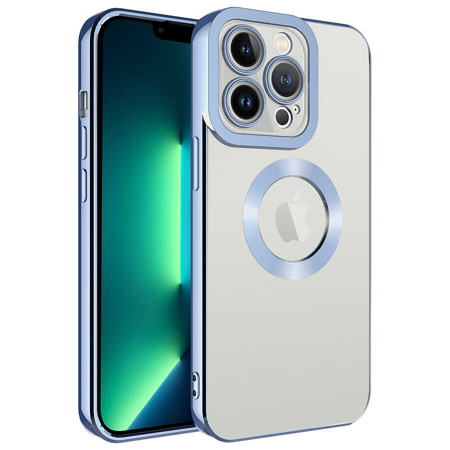 iPhone Uyumlu 11 Pro Max Kılıf Kamera Korumalı Logo Gösteren Zore Omega Kapak-Sierra mavi