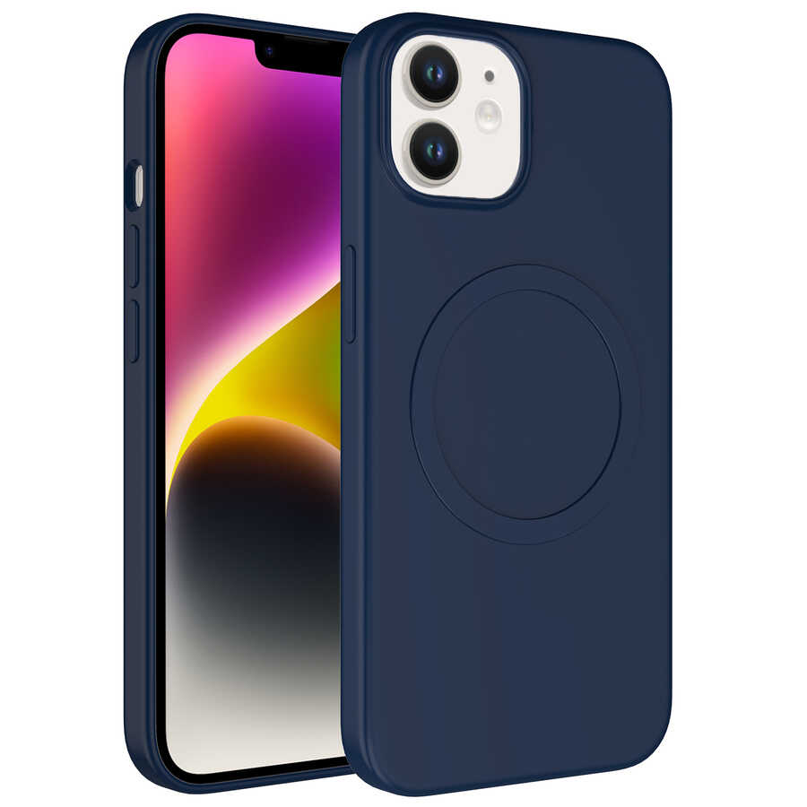 iPhone Uyumlu 11 Kılıf M-safe Wireless Şarj Özellikli Pastel Renk Silikon Zore Plas Kapak-Lacivert