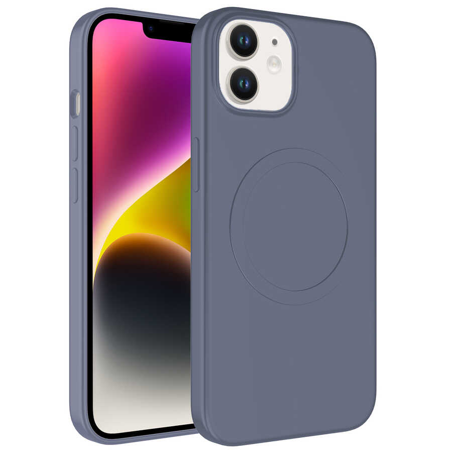 iPhone Uyumlu 11 Kılıf M-safe Wireless Şarj Özellikli Pastel Renk Silikon Zore Plas Kapak-Lavendery gray