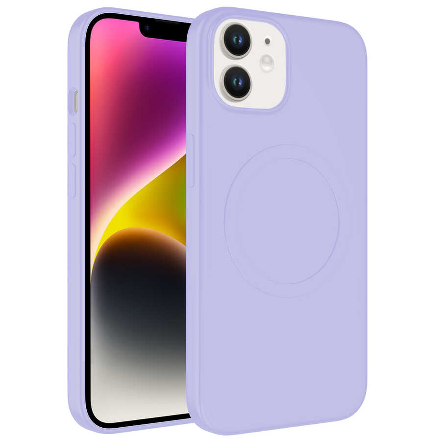 iPhone Uyumlu 11 Kılıf M-safe Wireless Şarj Özellikli Pastel Renk Silikon Zore Plas Kapak-Lila