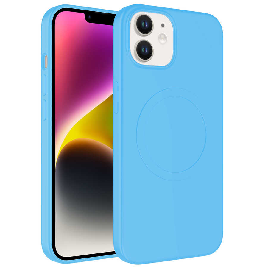 iPhone Uyumlu 11 Kılıf M-safe Wireless Şarj Özellikli Pastel Renk Silikon Zore Plas Kapak-Mavi açık