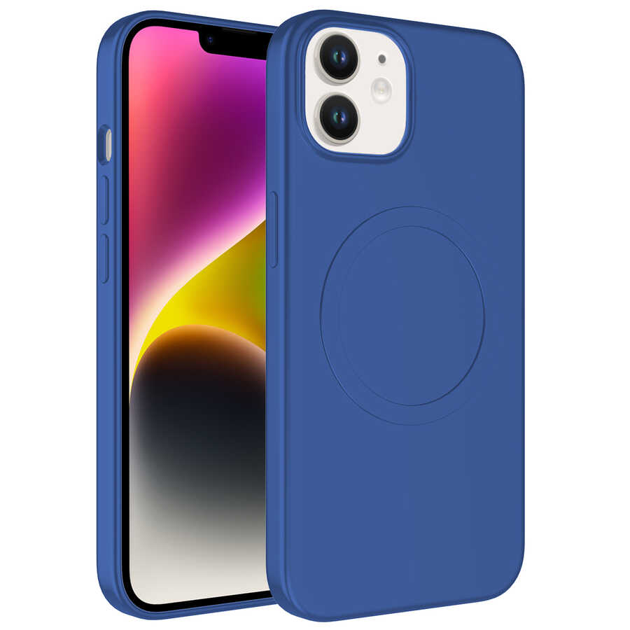iPhone Uyumlu 11 Kılıf M-safe Wireless Şarj Özellikli Pastel Renk Silikon Zore Plas Kapak-Mavi