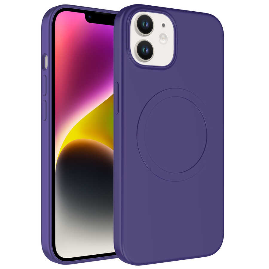 iPhone Uyumlu 11 Kılıf M-safe Wireless Şarj Özellikli Pastel Renk Silikon Zore Plas Kapak-Mürdüm