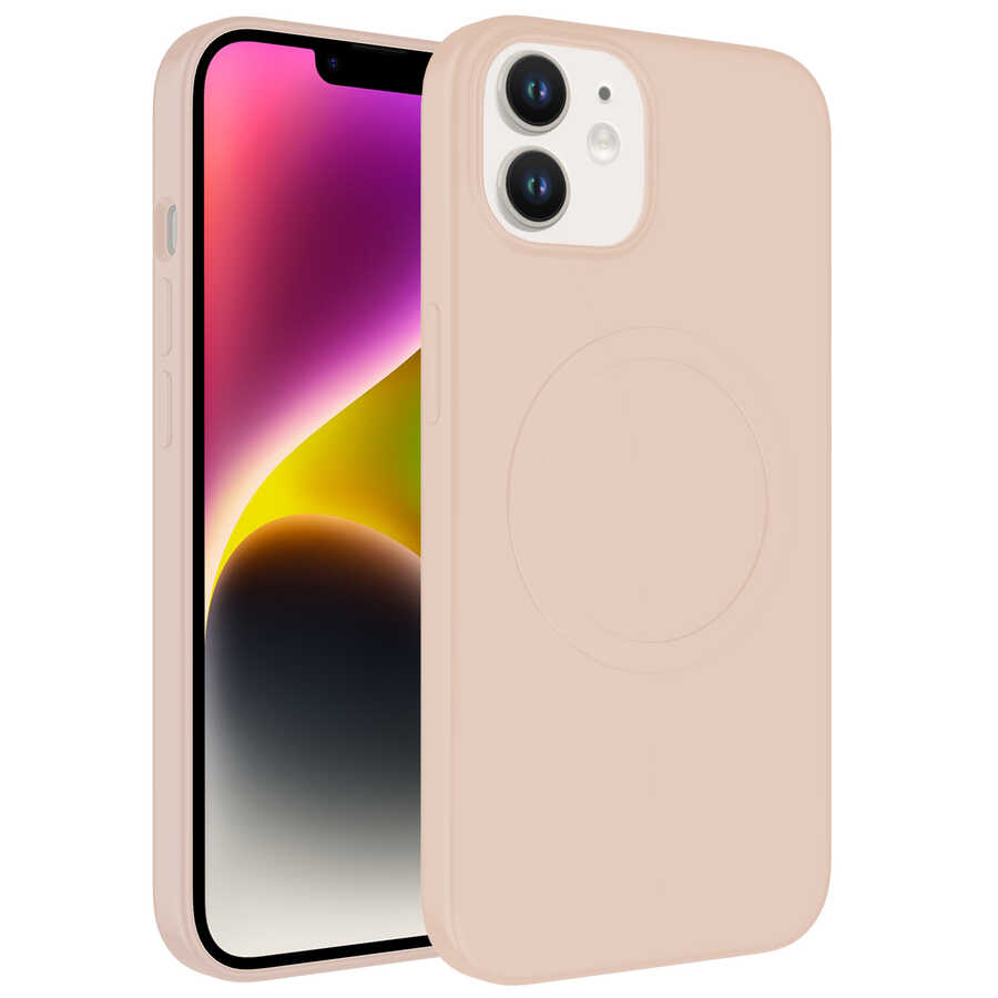 iPhone Uyumlu 11 Kılıf M-safe Wireless Şarj Özellikli Pastel Renk Silikon Zore Plas Kapak-Pembe açık