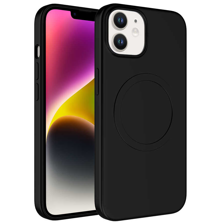 iPhone Uyumlu 11 Kılıf M-safe Wireless Şarj Özellikli Pastel Renk Silikon Zore Plas Kapak-Siyah
