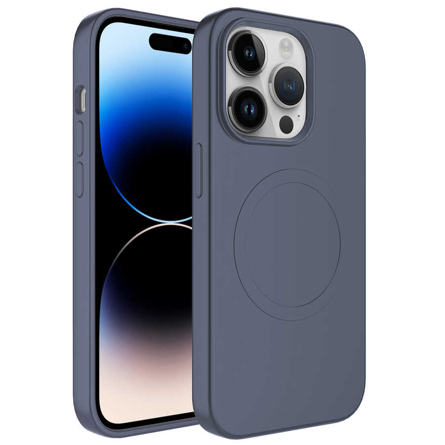 iPhone Uyumlu 11 Pro Max Kılıf M-safe Wireless Şarj Özellikli Pastel Renk Silikon Zore Plas Kapak-Lavendery gray