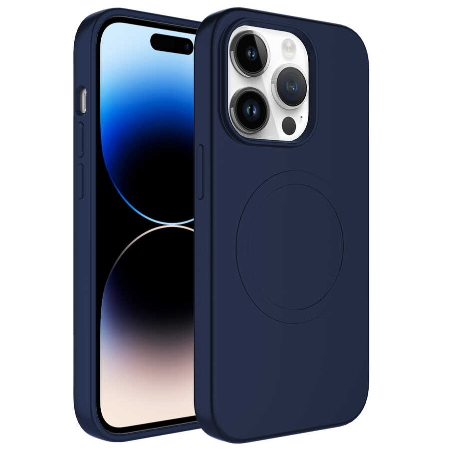 iPhone Uyumlu 12 Pro Max Kılıf M-safe Wireless Şarj Özellikli Pastel Renk Silikon Zore Plas Kapak-Lacivert