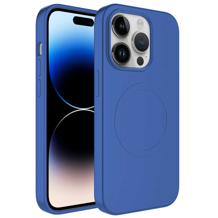 iPhone Uyumlu 12 Pro Max Kılıf M-safe Wireless Şarj Özellikli Pastel Renk Silikon Zore Plas Kapak-Mavi