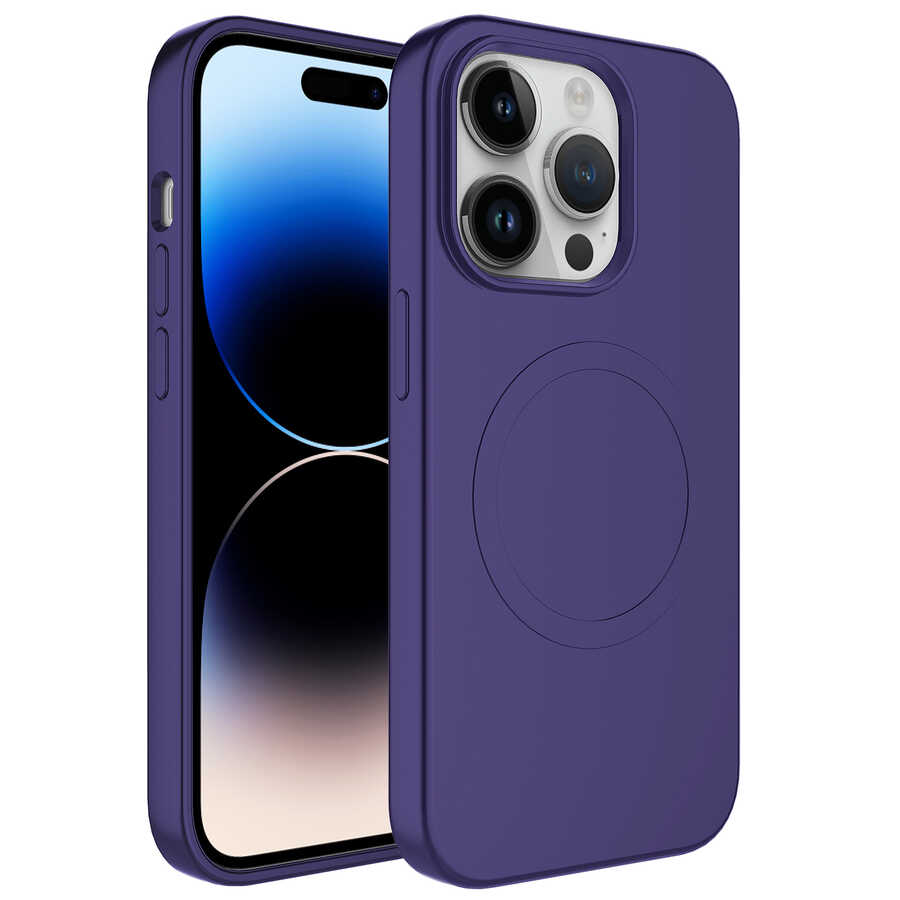 iPhone Uyumlu 12 Pro Max Kılıf M-safe Wireless Şarj Özellikli Pastel Renk Silikon Zore Plas Kapak-Mürdüm
