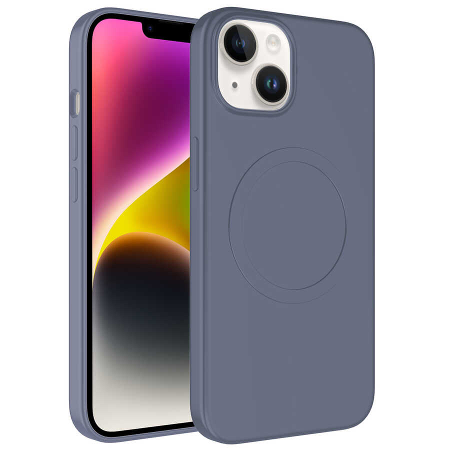 iPhone Uyumlu 13 Kılıf M-safe Wireless Şarj Özellikli Pastel Renk Silikon Zore Plas Kapak-Lavendery gray