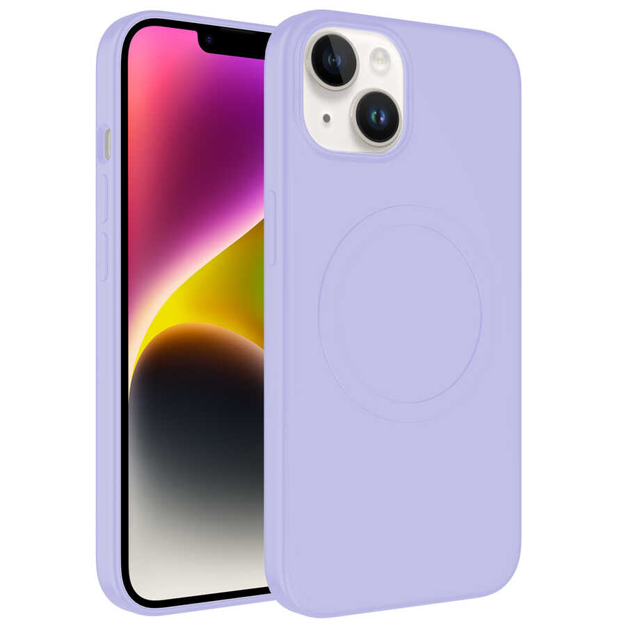 iPhone Uyumlu 13 Kılıf M-safe Wireless Şarj Özellikli Pastel Renk Silikon Zore Plas Kapak-Lila