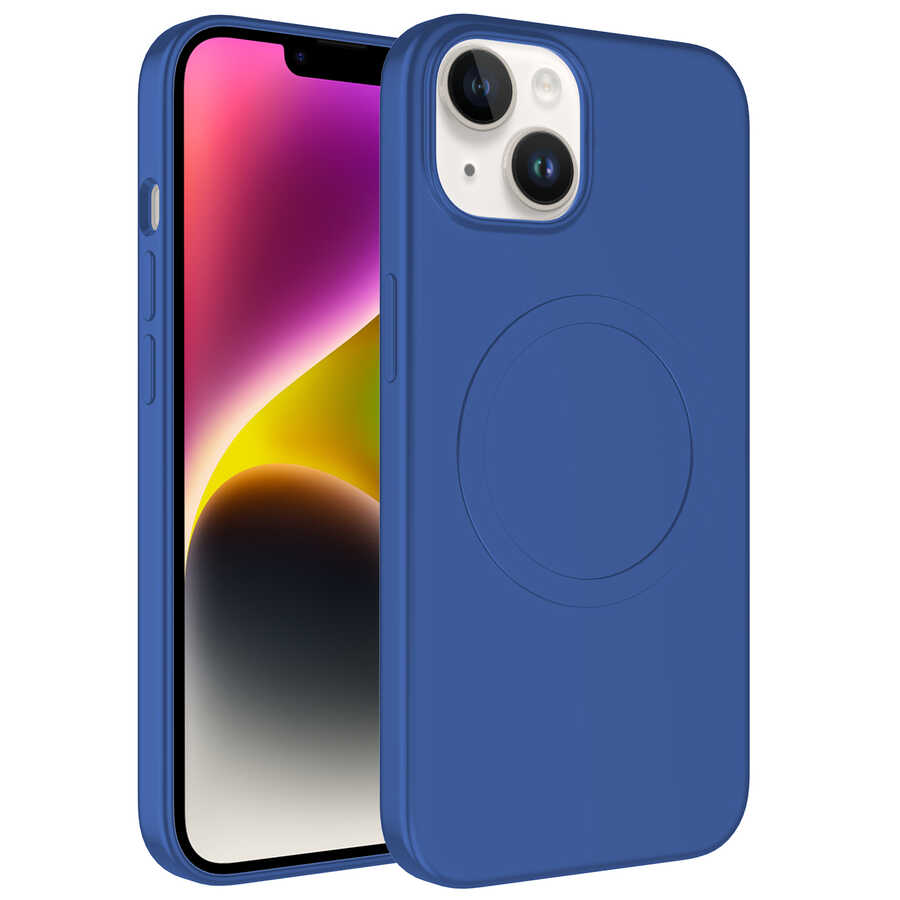 iPhone Uyumlu 13 Kılıf M-safe Wireless Şarj Özellikli Pastel Renk Silikon Zore Plas Kapak-Mavi