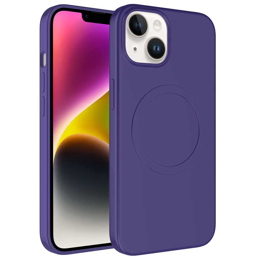 iPhone Uyumlu 13 Kılıf M-safe Wireless Şarj Özellikli Pastel Renk Silikon Zore Plas Kapak-Mürdüm