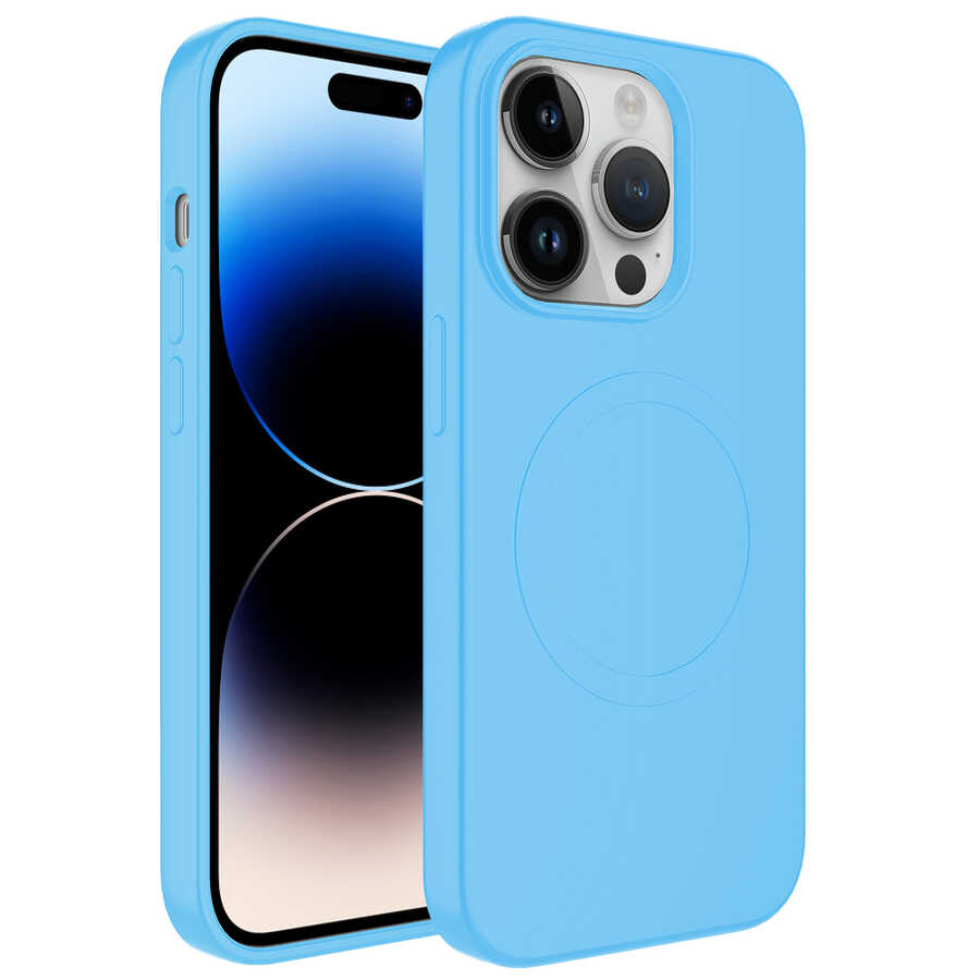 iPhone Uyumlu 13 Pro Kılıf M-safe Wireless Şarj Özellikli Pastel Renk Silikon Zore Plas Kapak-Mavi açık