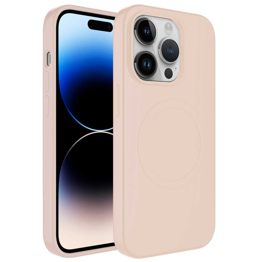 iPhone Uyumlu 13 Pro Kılıf M-safe Wireless Şarj Özellikli Pastel Renk Silikon Zore Plas Kapak-Pembe açık