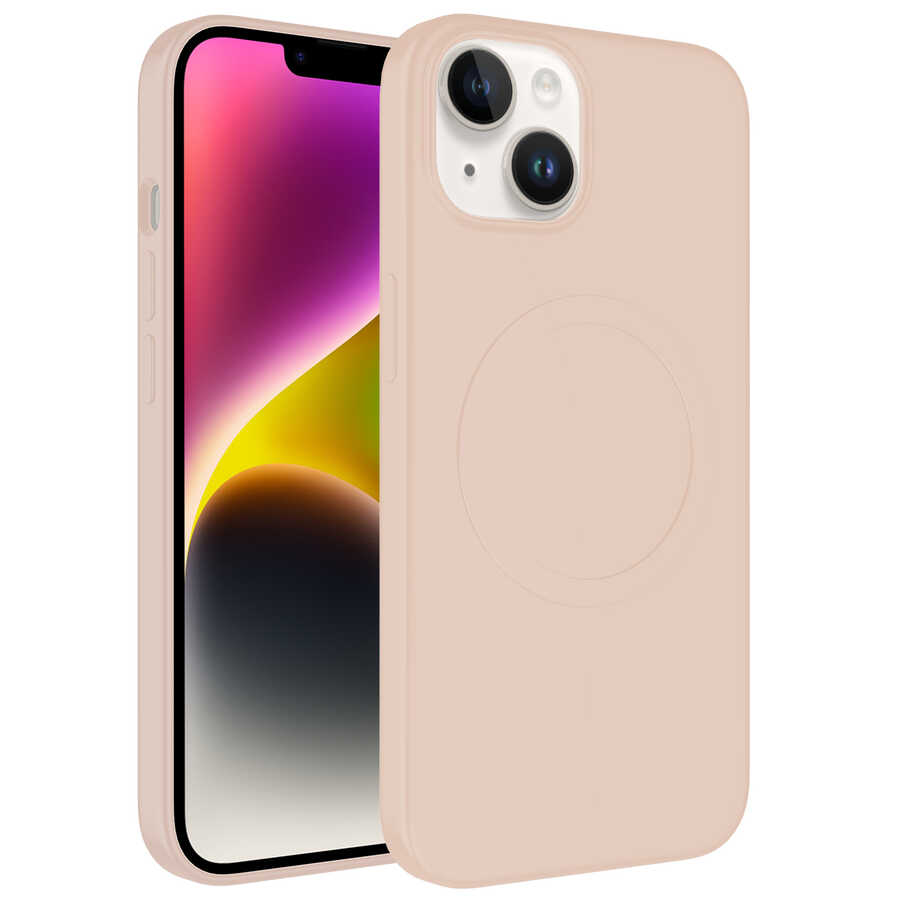 iPhone Uyumlu 14 Plus Kılıf M-safe Wireless Şarj Özellikli Pastel Renk Silikon Zore Plas Kapak-Pembe açık