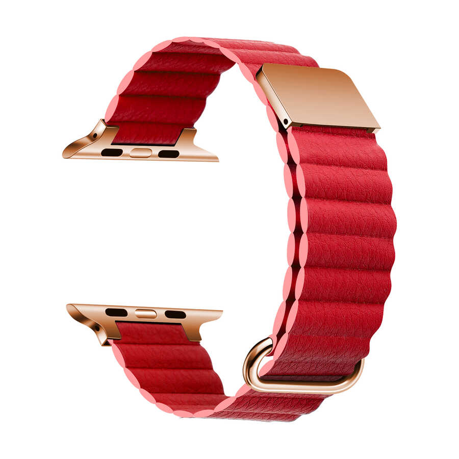 ​​​  Watch 7 41mm KRD-78 PU Deri Kordon Strap Kayış-Kırmızı