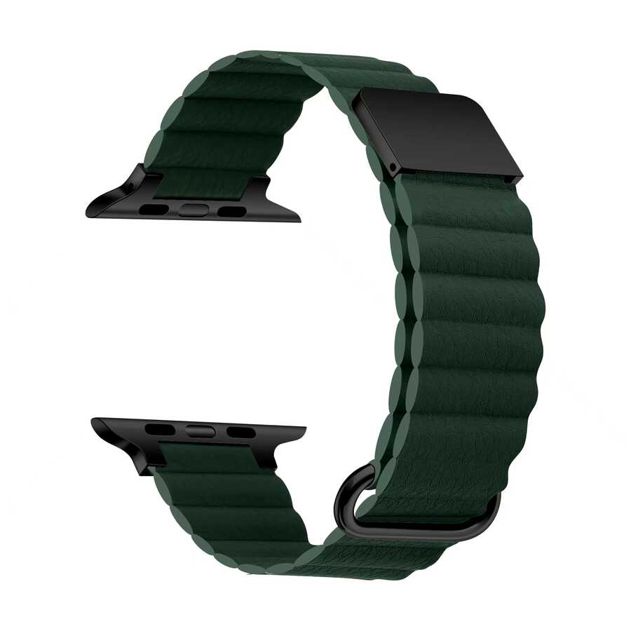 ​​​  Watch 7 45mm KRD-78 PU Deri Kordon Strap Kayış-Koyu yeşil