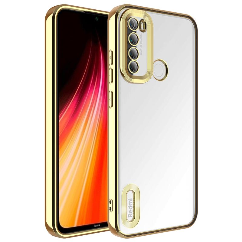 Xiaomi Uyumlu  Redmi Note 8 Kılıf Kamera Korumalı Logo Gösteren Zore Omega Kapak-Gold