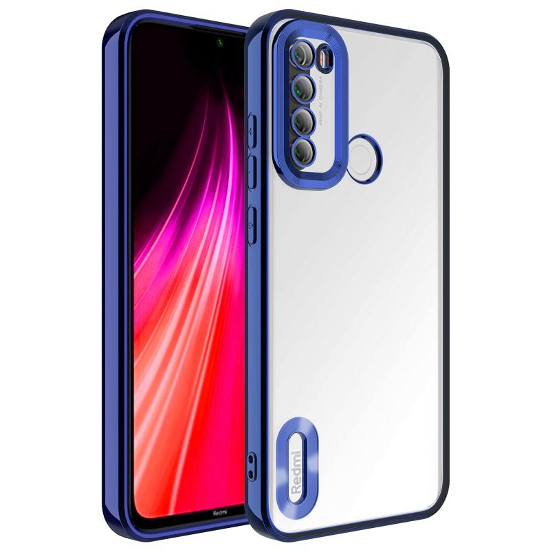 Xiaomi Uyumlu  Redmi Note 8 Kılıf Kamera Korumalı Logo Gösteren Zore Omega Kapak-Lacivert