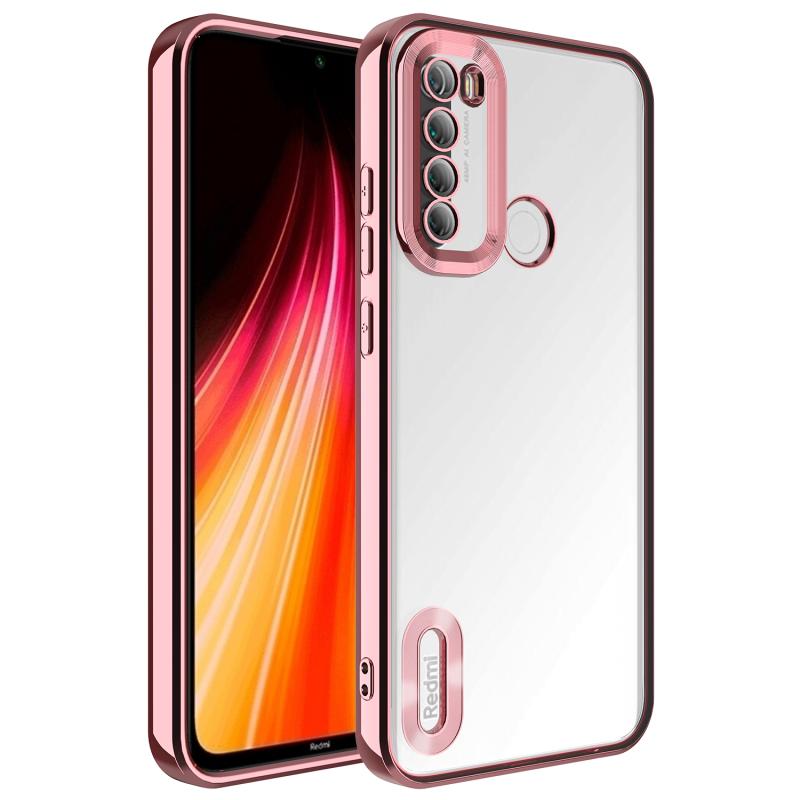 Xiaomi Uyumlu  Redmi Note 8 Kılıf Kamera Korumalı Logo Gösteren Zore Omega Kapak-Rose gold