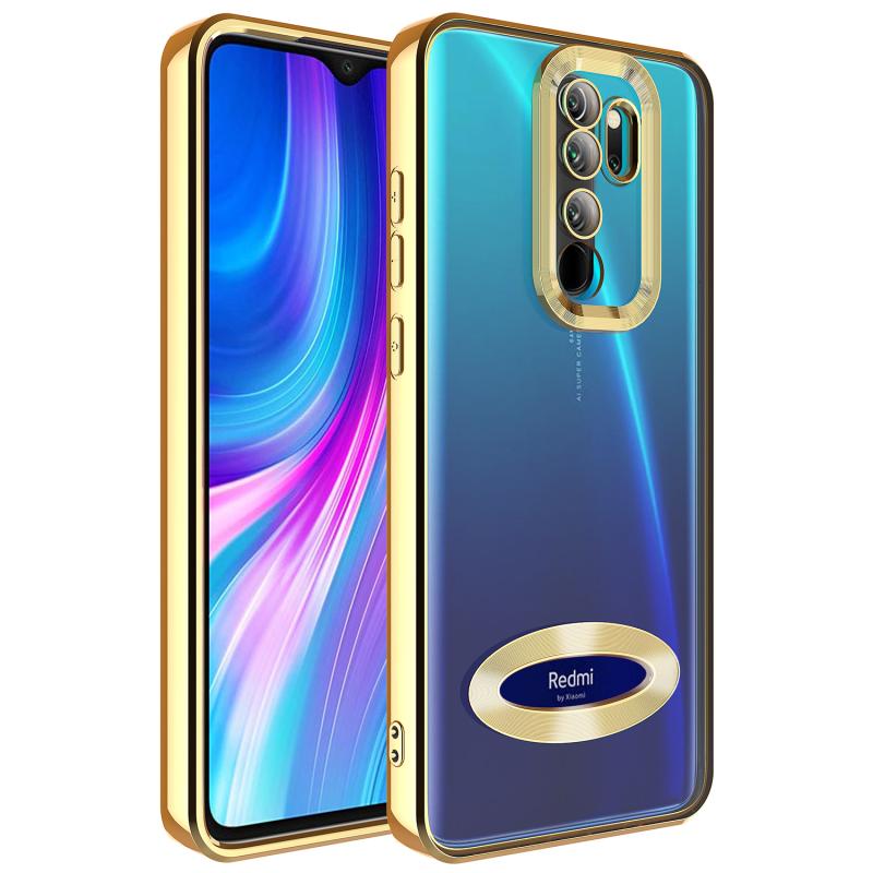 Xiaomi Uyumlu  Redmi Note 8 Pro Kılıf Kamera Korumalı Logo Gösteren Zore Omega Kapak-Gold