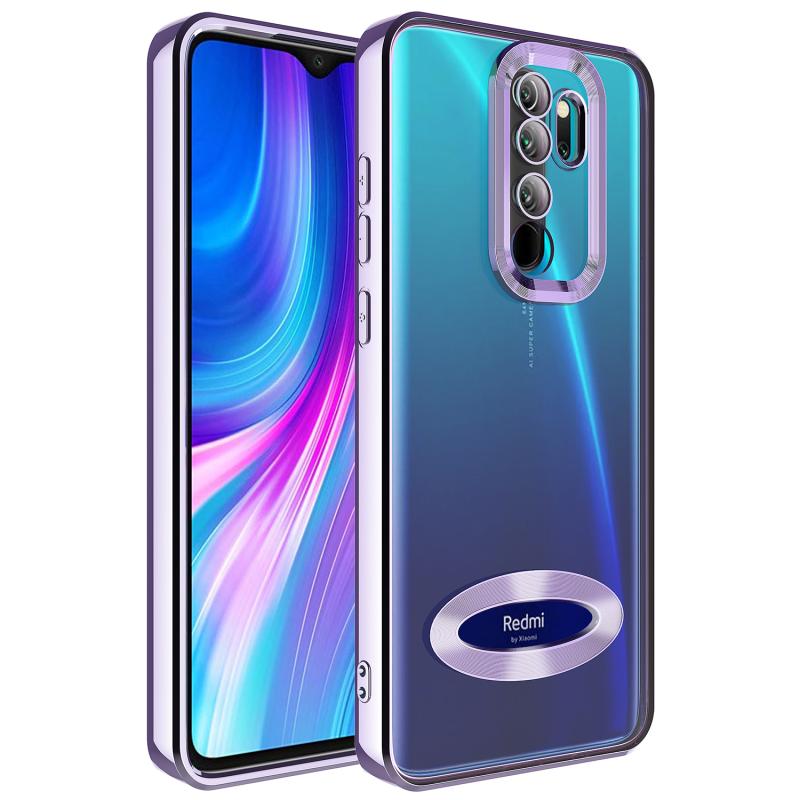 Xiaomi Uyumlu  Redmi Note 8 Pro Kılıf Kamera Korumalı Logo Gösteren Zore Omega Kapak-Lila