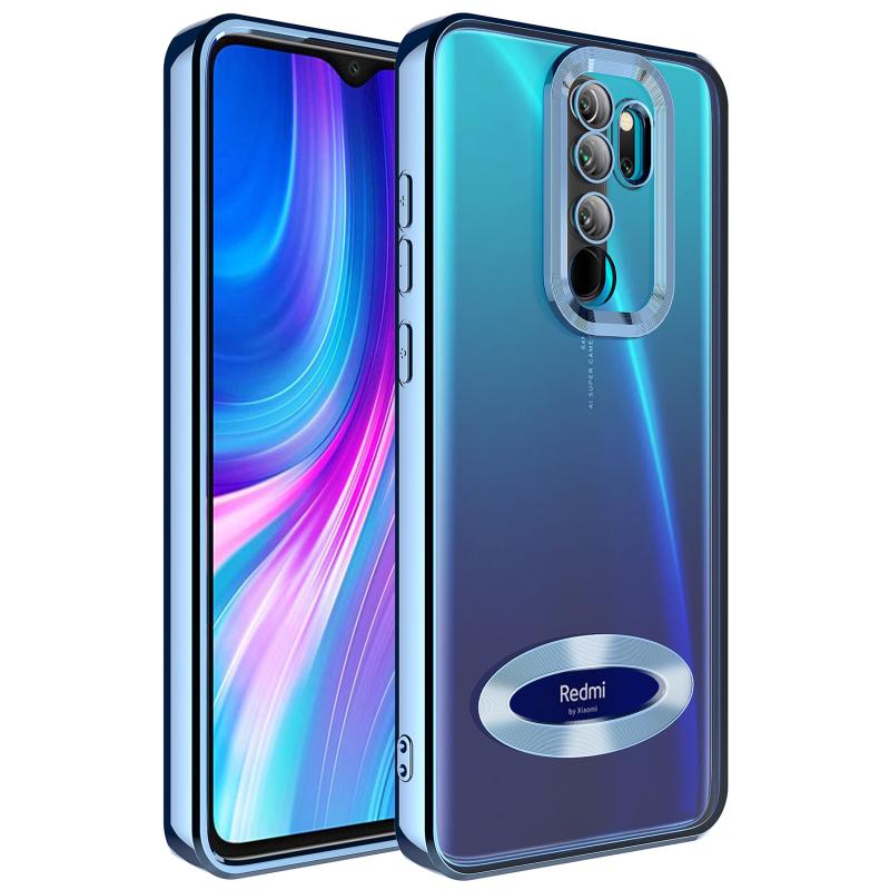 Xiaomi Uyumlu  Redmi Note 8 Pro Kılıf Kamera Korumalı Logo Gösteren Zore Omega Kapak-Sierra mavi