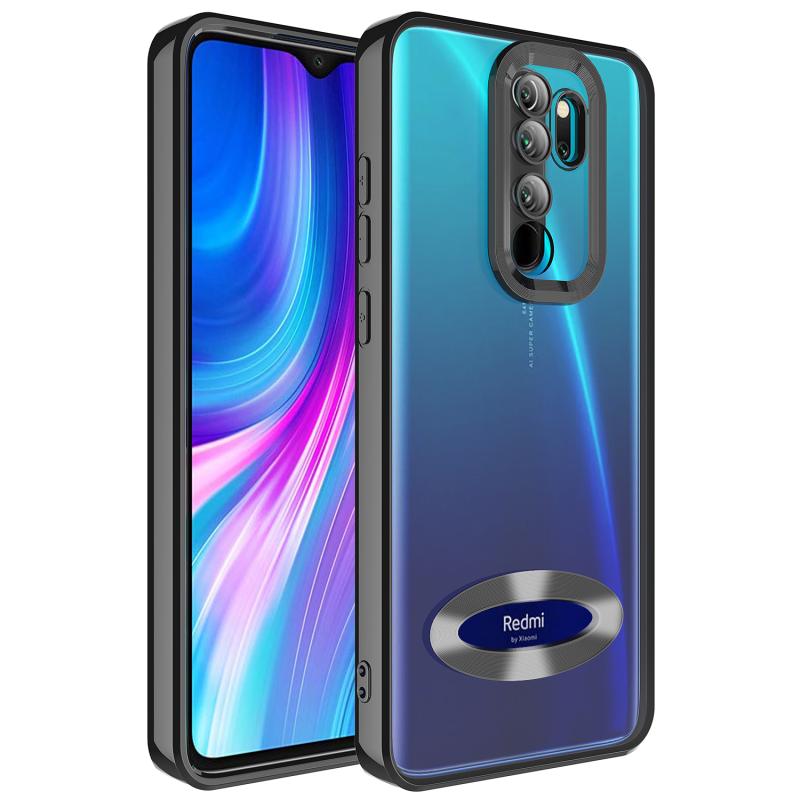 Xiaomi Uyumlu  Redmi Note 8 Pro Kılıf Kamera Korumalı Logo Gösteren Zore Omega Kapak-Siyah