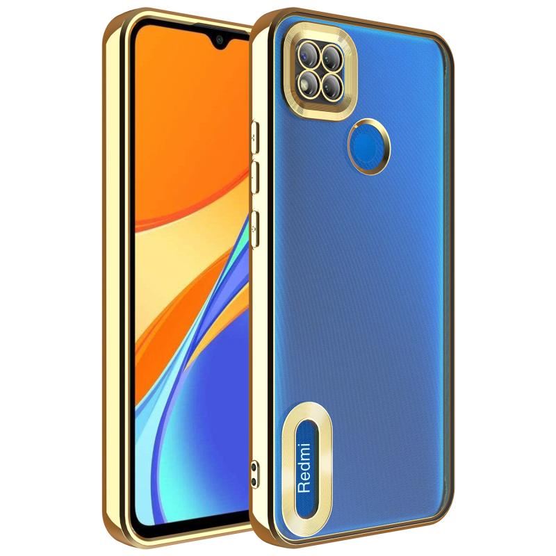 Xiaomi Uyumlu  Redmi 9C Kılıf Kamera Korumalı Logo Gösteren Zore Omega Kapak-Gold