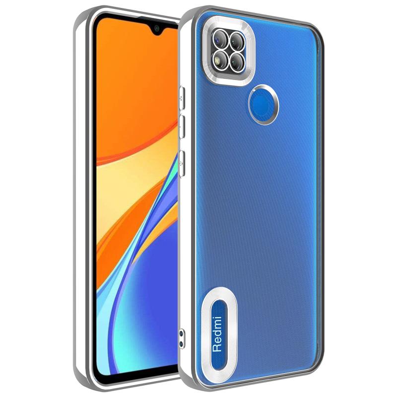 Xiaomi Uyumlu  Redmi 9C Kılıf Kamera Korumalı Logo Gösteren Zore Omega Kapak-Gümüş