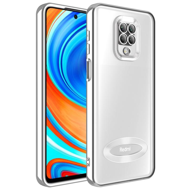 Xiaomi Uyumlu  Redmi Note 9S Kılıf Kamera Korumalı Logo Gösteren Zore Omega Kapak-Gümüş
