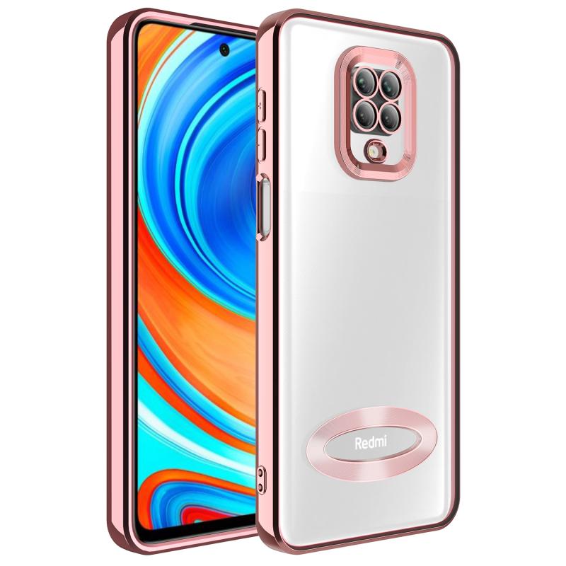 Xiaomi Uyumlu  Redmi Note 9S Kılıf Kamera Korumalı Logo Gösteren Zore Omega Kapak-Rose gold