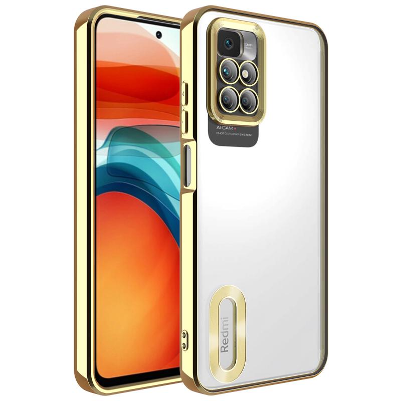 Xiaomi Uyumlu  Redmi 10 Kılıf Kamera Korumalı Logo Gösteren Zore Omega Kapak-Gold