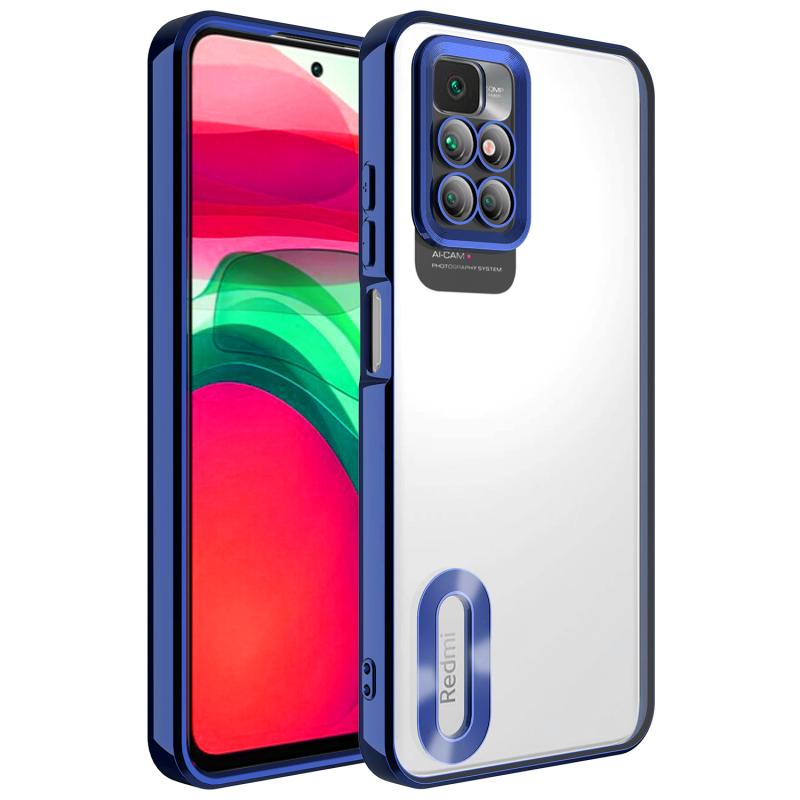 Xiaomi Uyumlu  Redmi 10 Kılıf Kamera Korumalı Logo Gösteren Zore Omega Kapak-Lacivert