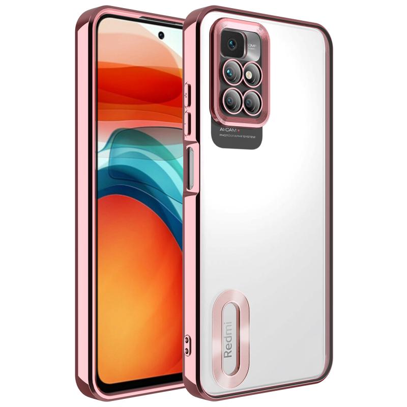 Xiaomi Uyumlu  Redmi 10 Kılıf Kamera Korumalı Logo Gösteren Zore Omega Kapak-Rose gold