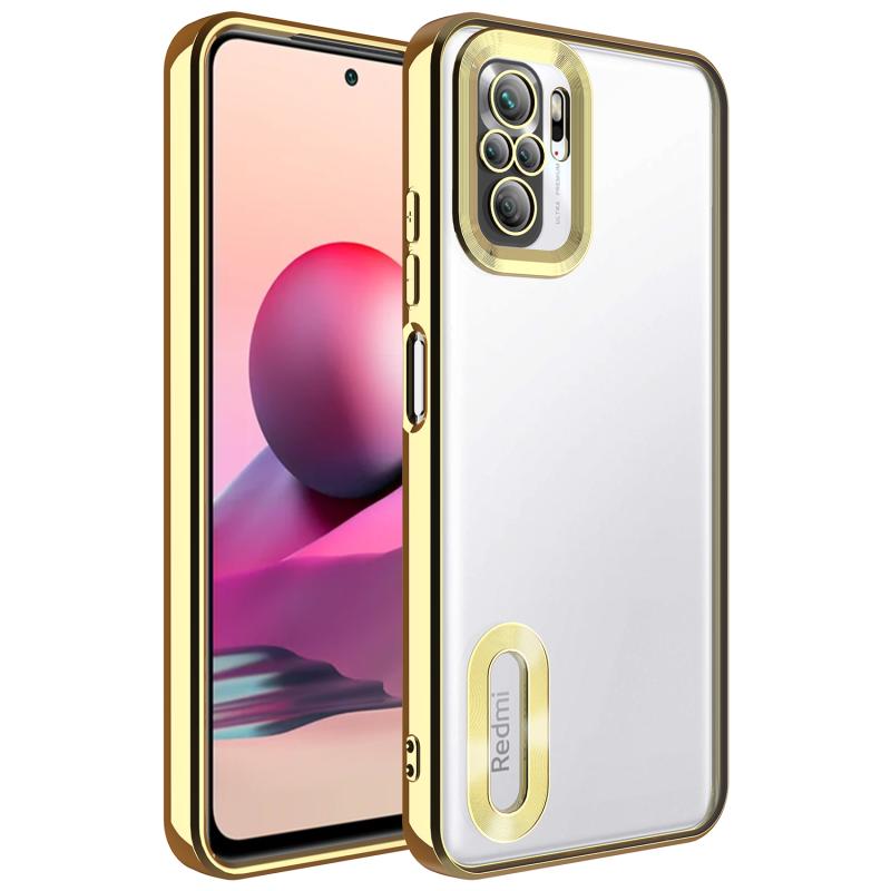 Xiaomi Uyumlu  Redmi Note 10S Kılıf Kamera Korumalı Logo Gösteren Zore Omega Kapak-Gold