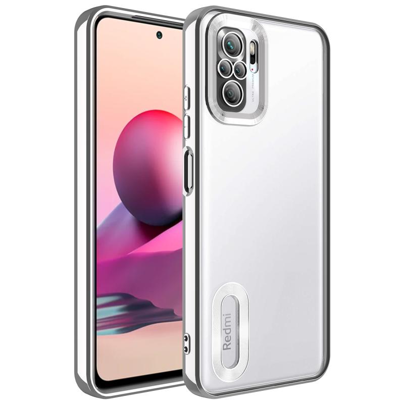 Xiaomi Uyumlu  Redmi Note 10S Kılıf Kamera Korumalı Logo Gösteren Zore Omega Kapak-Gümüş