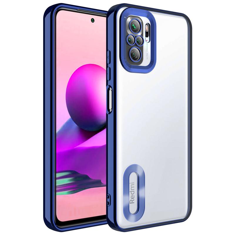 Xiaomi Uyumlu  Redmi Note 10S Kılıf Kamera Korumalı Logo Gösteren Zore Omega Kapak-Lacivert